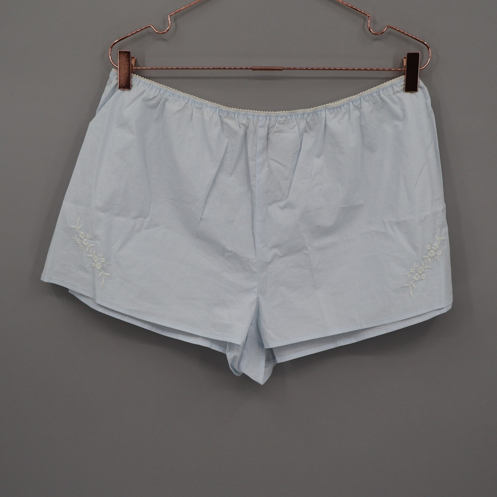 J.Crew Cotton Poplin Embroidered Sleep Shorts Women L Light Blue Lounge Boho NWT