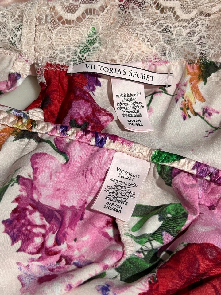 NUEVO Victoria's S Secret Elástico Encaje Satinado Cami Conjunto Rosa Pura Flor de Medianoche Foto 4 de 4
