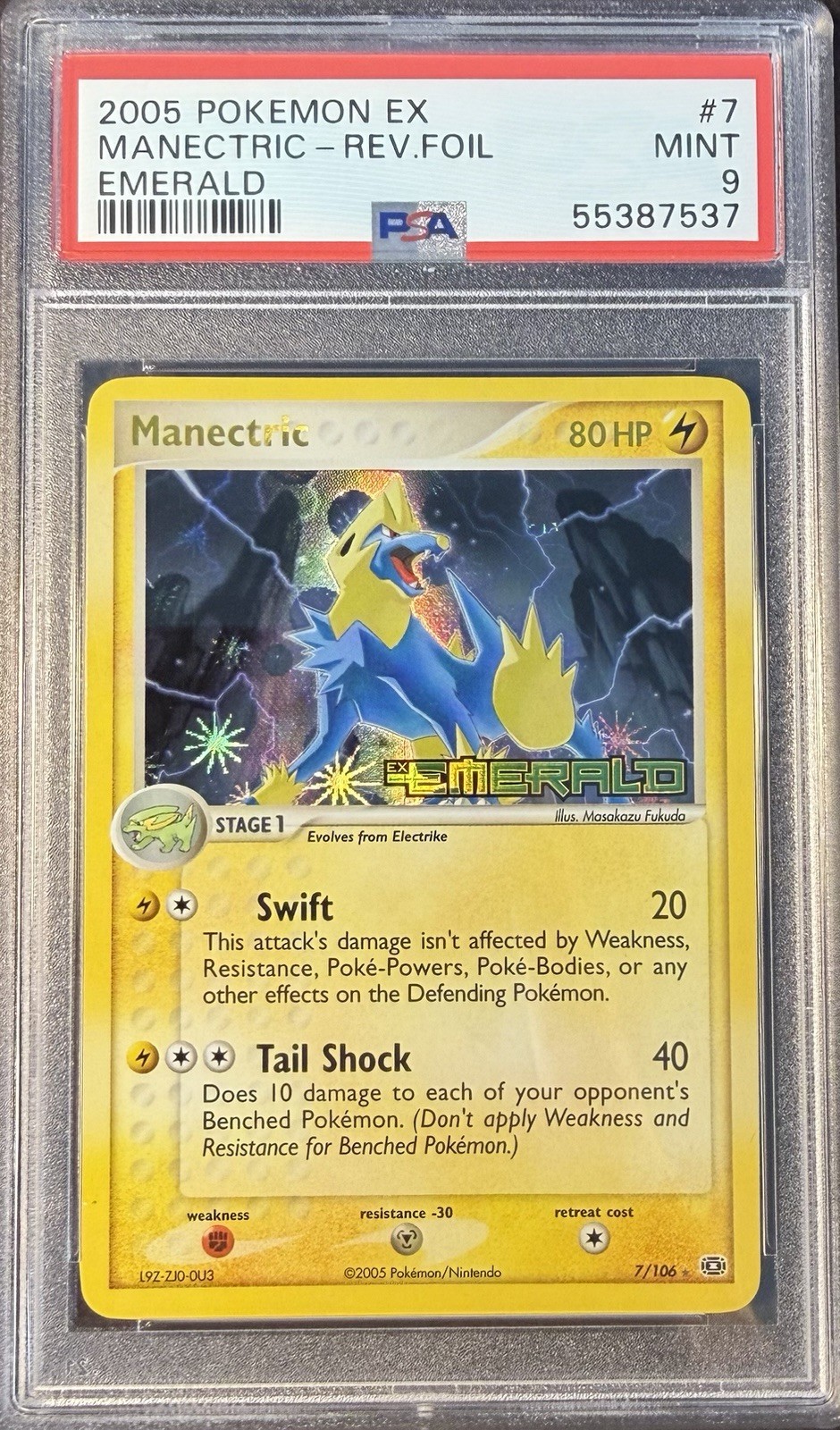 2005 Pokémon EX Emerald 7 Manectric Reverse PSA 9 Mint