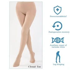 Medical Compression Pantyhose Closed Toe 20-30mmHg Black Beige Support Tights