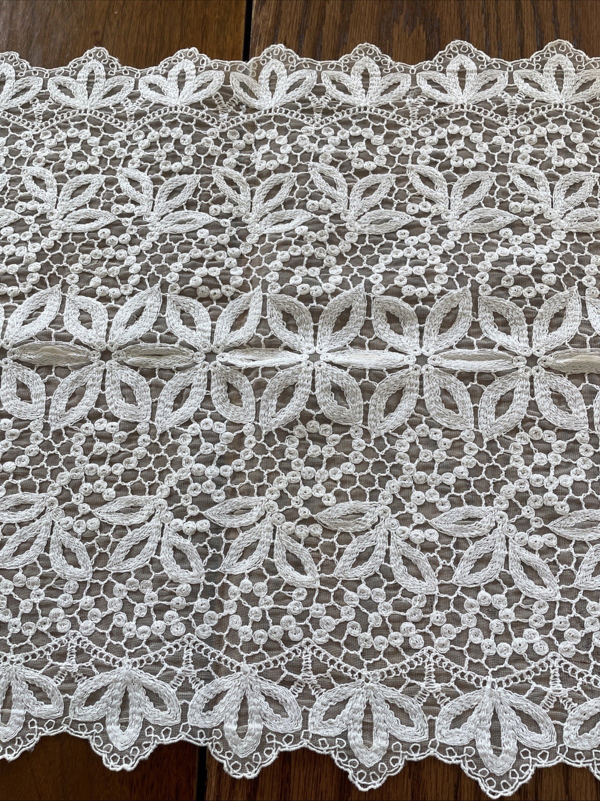 Vintage Table Runner, Buffet or Dresser Scarf Embroidered Lace 49”x14” Gorgeous