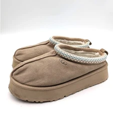 UGG Tazz II Platform Suede Slippers Embroidered Women's Sand Size US10 EU41