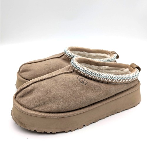 UGG Tazz II Platform Suede Slippers Embroidered Women's Sand Size US10 EU41