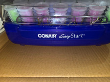 Conair Easy Start Hot Rollers Set 1in  3/4in Heated Case Purple Travel w/ clips