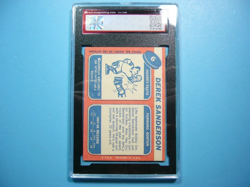 1968/69 TOPPS NHL HOCKEY CARD #6 DEREK SANDERSON KSA 7 NM SHARP+ 68/69 TOPPS - Image 2 of 4