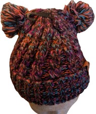 Girls Kids Winter Hat Pom-pom Bear Ears Black Multicolor Fun Warm NEW Ski Snow