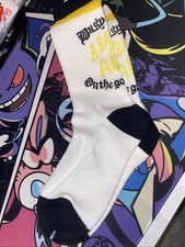 BAPE A Bathing Ape Socks Always On The Go OLD ENGLISH Black White Yellow