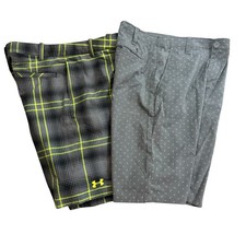 UNDER ARMOUR Lot 2 Golf Shorts Boys Large Gray Plaid Green Match Play Chino