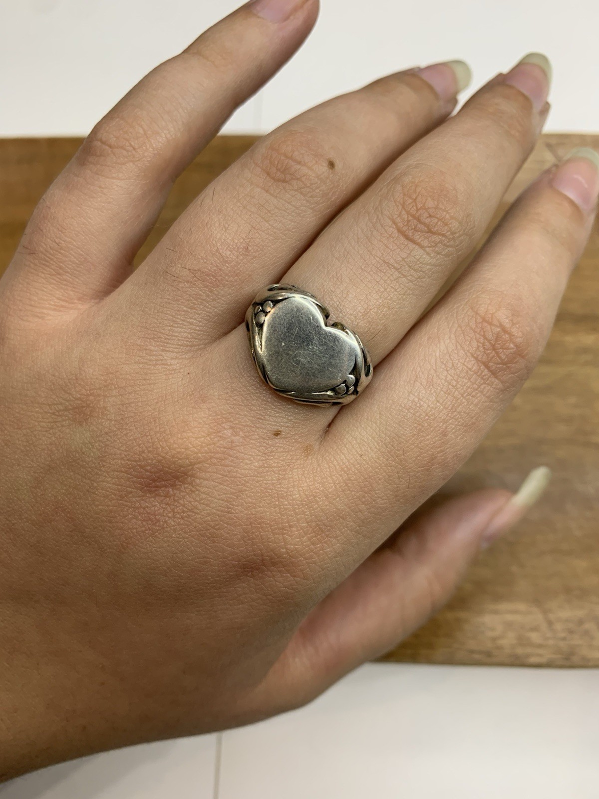 Vintage Sterling Silver Heart Signet Ring Size 8.5 Puffy Statement