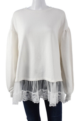 Anthropologie Womens Tunic Sweatshirt White Cotton Long Sleeve Size 2XS