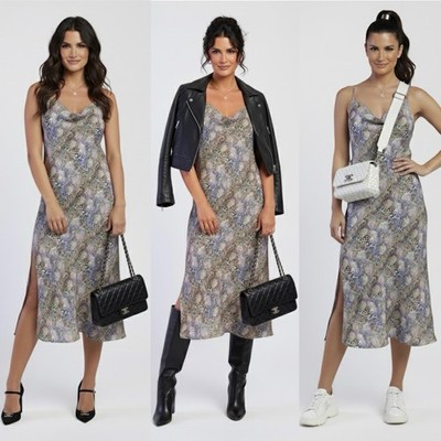 Velvet Heart Y2K Trend Silky Midi Slip Dress L 100% Tencel Snakeskin Print
