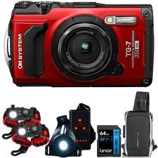 OM Digital Solutions Tough TG-7 4K Underwater Camera Red with Safety Bundle