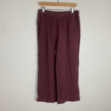 Tahari Linen Pants Wide Leg Womens Large Plum Elastic Waist Cropped Pull On