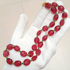 Pink Tourmaline Necklace, Oval Carved Beads, Statement Necklace, Handmade