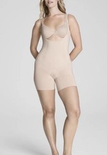 SPANX Open Bust Mid-Thigh Bodysuit Shapewear Women s Sz Medium Nude Beige NWT