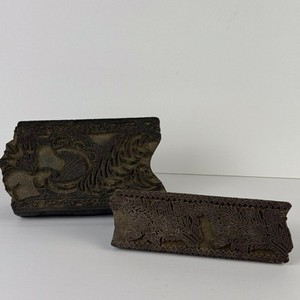 Lot of 2 Vintage Hand-Carved Wooden Printing Blocks