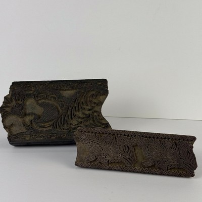 Lot of 2 Vintage Hand-Carved Wooden Printing Blocks
