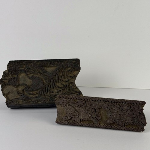 Lot of 2 Vintage Hand-Carved Wooden Printing Blocks