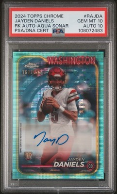 2024 TOPPS  JAYDEN DANIELS RC AQUA REFRACTOR AUTO /199 RAJDA PSA  10/10 POP 2