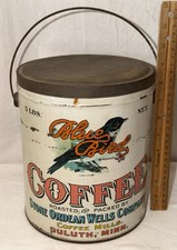ANTIQUE BLUE BIRD COFFEE TIN LITHO 5LB PAIL CAN DULUTH MN COUNTRY STORE GROCERY