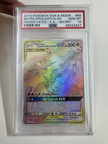 2019 Pokemon Moltres Zapdos Articuno GX Secret Rare 69/68 Hidden Fates PSA 10