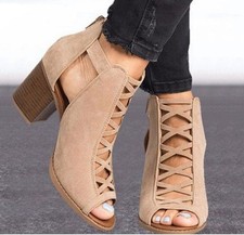 Women's Block Heels Sandals Peep Toe Ankle Boot Party Shoes Occident Fashion OL