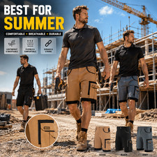 Mens Cargo Work Shorts Heavy Duty Multi Pocket Combat Workwear Black Grey Khaki