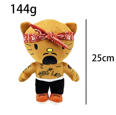 Hello Kitty As TUPAC SHAKUR Rapper Plush Doll Soft Stuffed Figure Plush Toy 25cm