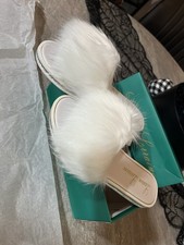 New Lauren Lorraine Womens S / 6 Fluffy White Faux Fur Flat Slides/Sandal