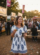 Daesun - Navy Blue Floral Boho Mini Dress - Size XS