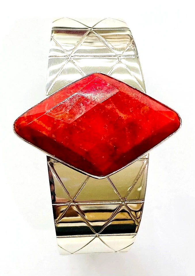 Браслет-манжета HSN Jay King из чистого серебра с кораллами в форме бриллианта 40,9 г 7-1/4 дюйма - Изображение 3 из 4