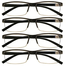 4 Packs Mens Rectangle Half Frame Reading Glasses Blue Light Blocking Readers 