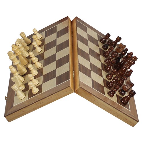Wooden Chess Set W/ Felted Game Board Interior for Storage Chess Armory Toy 15" - Picture 7 of 9