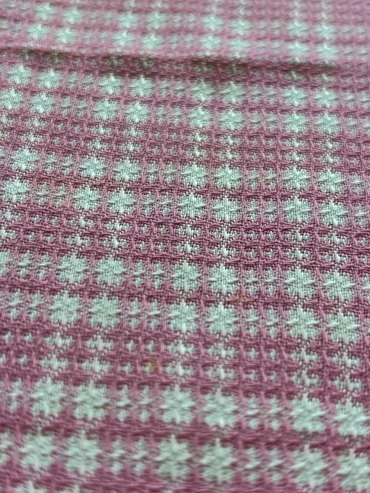 Vintage 60s 70s Thin Pink White Tweed Plaid Woven Cotton Fabric Remnant 44x62 - Image 2 of 4