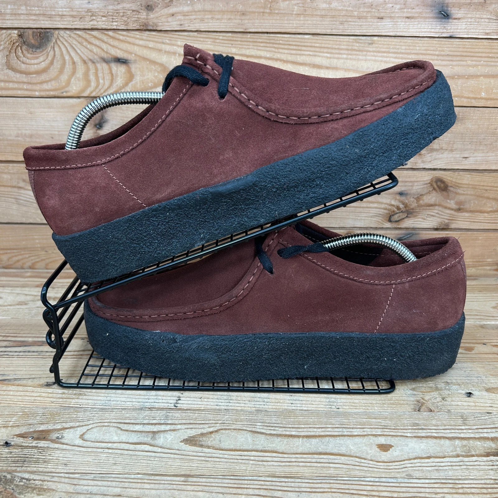 Scarpe Clarks uomo taglia UK 11 coppa Wallabee rosso ruggine scamosciato plateau casual Oxford