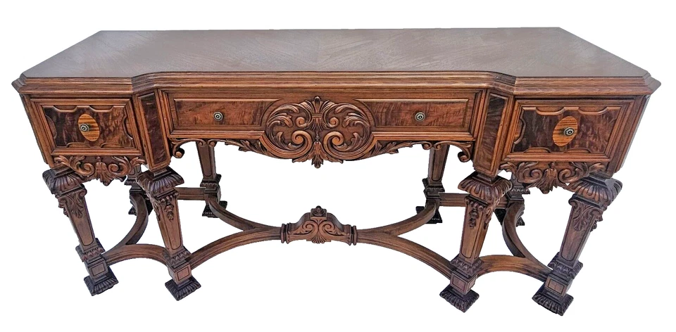 Antiguo aparador de nogal tallado Rockford años 20 consola buffet renacimiento español Foto 2 de 4