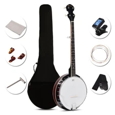 Sonart 5 String Geared Tunable Banjo 24 Brackets Closed Back Remo Head W/ Case