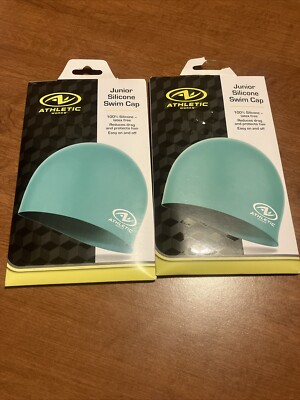 2 Athletic Works Junior Size 100% Silicone - Latex free, Easy On/Off Swim Cap 6+