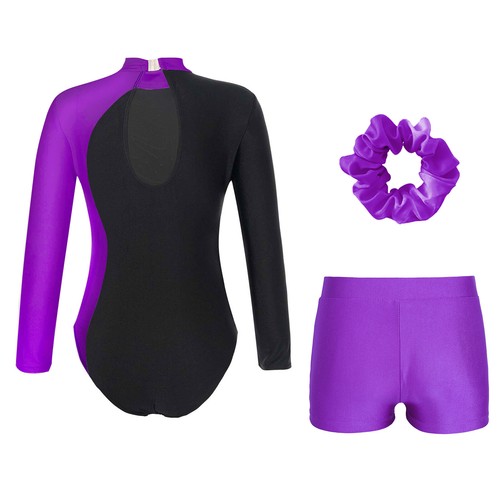 Girls Ballet Dance Outfits Gym Unitard Leotard with Shorts Athletic Dancewear - Picture 14 of 86