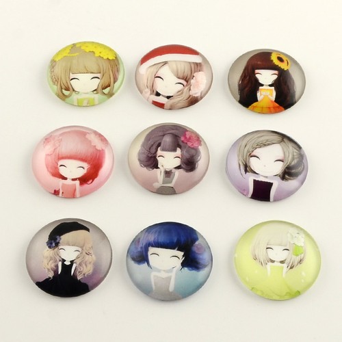 Lot De 10 Cabochons En Verre Ronds 10mm - Motifs Filles Vintage - Pour Création Bijoux, DIY