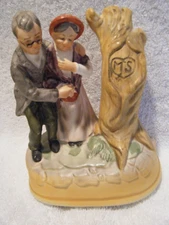 💕 VINTAGE 70'S A. E. PRICE BISQUE ROTATING MUSIC BOX OLDER COUPLE 3PT8