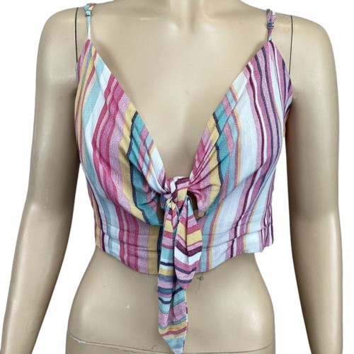 Aqua Bloomingdale’s Striped Multi Color Tie Front Crop Top size medium Womens