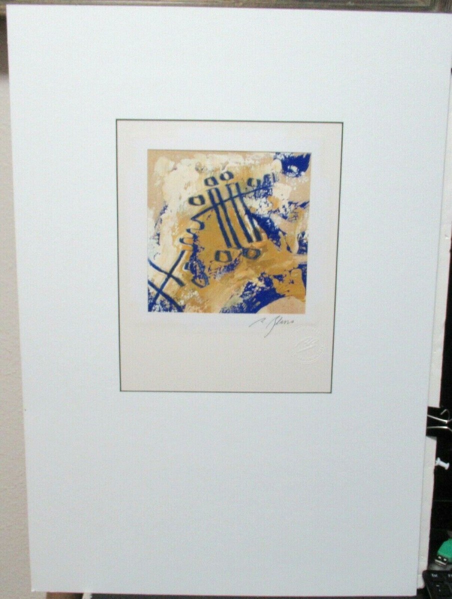 ROSALIA BLASCO ORIGINAL ACRYLIC ON PAPER BLUE ABSTRACT PAINTING