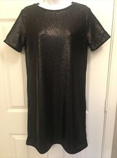 NWT GAP Sz 6 Shift Dress Matte Black Sequins Holiday 2019 SS Lined Raw Trim Neck