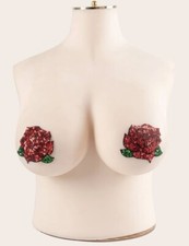 Rose Sequin Rhinestone Pasties Nipple Boob Covers Plus Size