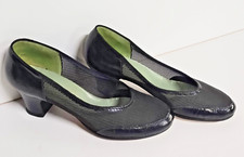 Vintage 1940s Mesh Black PLeather Women Classy Heels Ladies Pumps Sz 6.5A