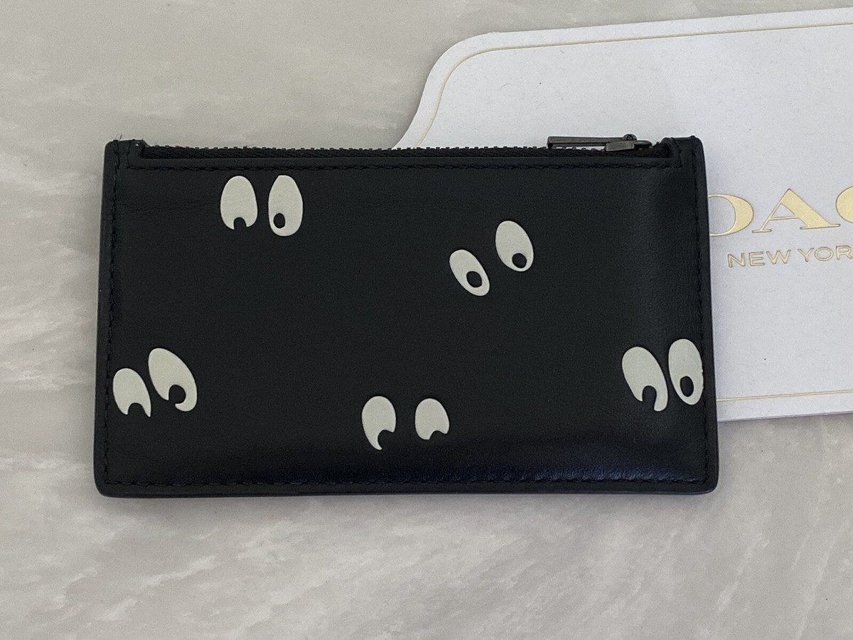 COACH X DISNEY SPOOKY EYES BLACK/MULTI GLITTER ZIP CARD CASE 73263