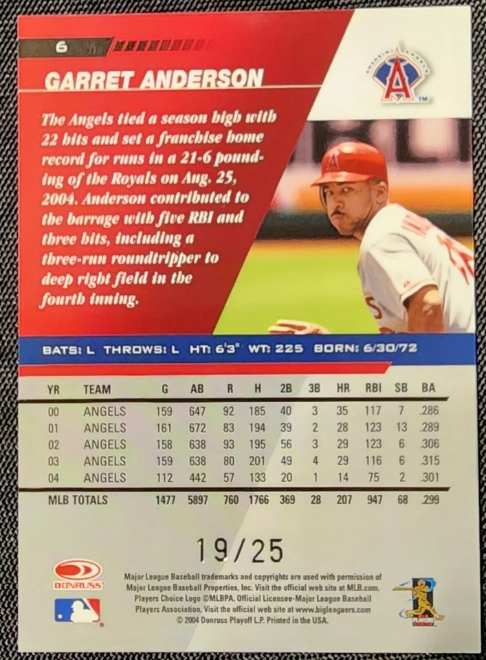 GARRET ANDERSON 2004 LEAF AUTOGRAPH 19/25 AUTO CARD - Image 2 of 2