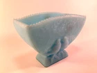 FENTON Blue Satin Glass Lovebirds Planter Vase Scalloped Fan w/ Sticker