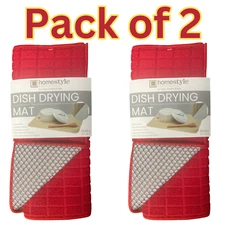2pk Reversible Dish Drying Mat, 12" x 18", Microfiber, Ventilated Mesh Red